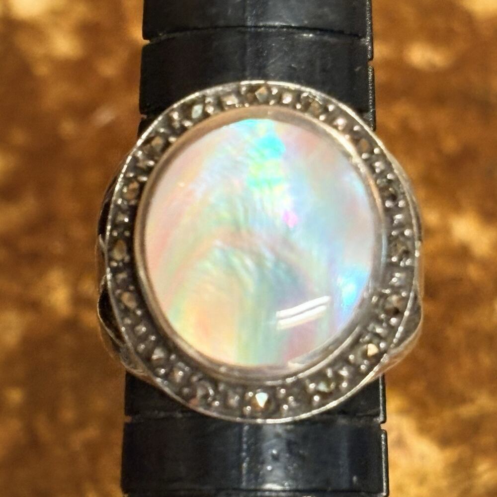Sterling Silver, Mother of Pearl and Marcasite Ring Size 6.5 Vintage
